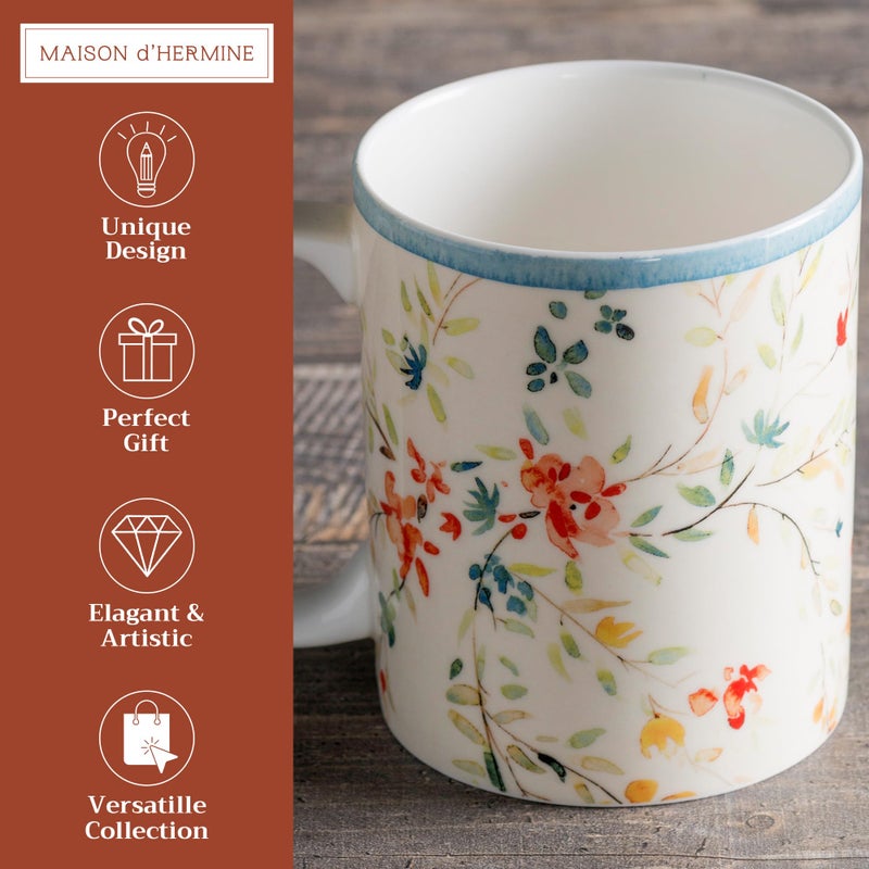 Maison d' Hermine Coffee Mug with Handles Fine Bone China Mugs Pack of One Tea Cups for Hot Beverages Cappuccino Latte Home Restaurant Office Perfect for Gift (Colmar - Blue, 12 Ounce) - Image 2